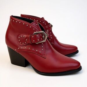 Red Studded Ankle Boots